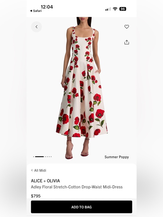 Alice + Olivia Dresses & Skirts - Alice + Olivia White Midi Dress with Red Poppy Print